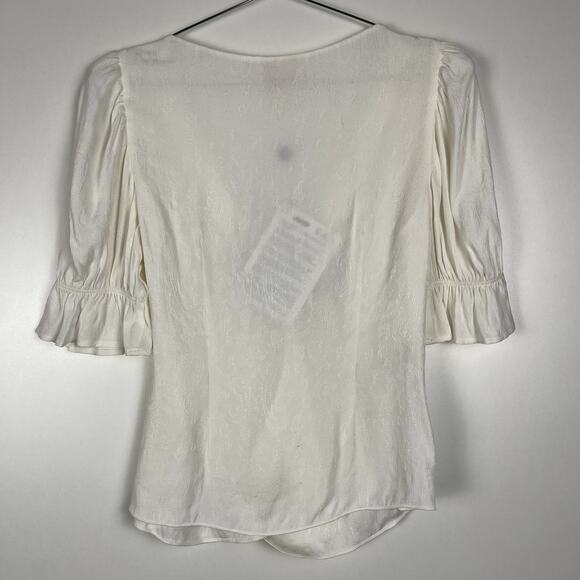 Cinq A Sept Theo Top Wrap Surplice V Neck Blouse Ivory Jacquard Small NWT - Picture 5 of 14